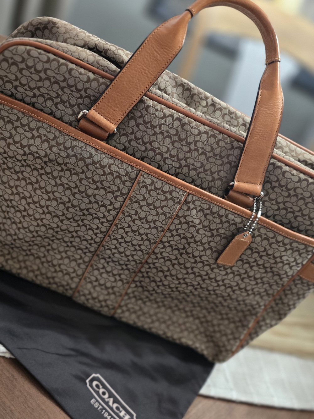 EUC Classic VINTAGE Coach Logo Jacquard Canvas Hudson Briefcase in Brown/Tan